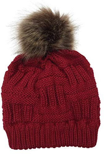 PPangUDing Strickmütze Wintermütze Damen Modisch Einfarbig Reversible Kaschmir Doppellagige Mit Zopfloch Verstellbar Gestrickte Fleecefutter Cap Baskenmütze Wollmütze Für Herbst Winter