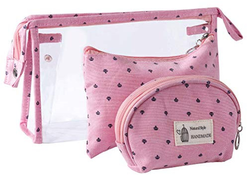 Kulturbeutel Transparent für Reisen 3 Stück, Wasserdicht PVC Kulturtasche für Frauen Kosmetiktasche Make-Up Tasche Kleine Brieftasche mit Reißverschluss, Rosa