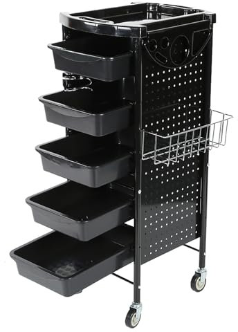 Arbeitswagen Friseur,Friseurwagen 6 Etagen Haar Salon Lagerung Trolley Cart mit Rädern Fönhalter 5 Schubladen Arbeitswagen Friseur Färbung Trolley Rolling Cart, 95 x 53 x 44cm