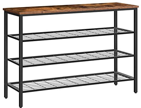 HOOBRO 4 Ebenen Schuhregal, Schuhablage schmal, 100 x 30 x 68 cm, Schuh-Organizer mit sitzfläche, Eingang, Wohnzimmer, Flur, Schlafzimmer, Industrielle, Dunkelbraun-Schwarz EBF04XJ01