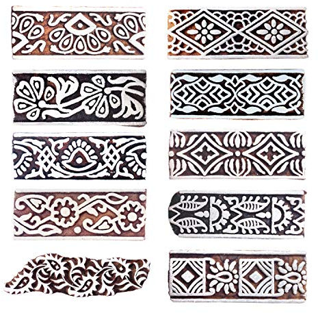 Royal Kraft Rand Hölzern Drucken Stempel (Set von 10) - DIY Henna Stoff Textil Papier Ton Töpferei Blöcke Htag2178