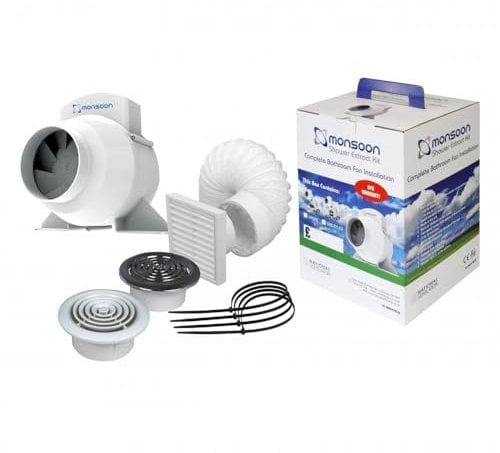 MONSOON UMDTK-W in-LINE Shower Fan KIT White Complete KIT with OR Without LED Light (UMDTK-W Without Light)