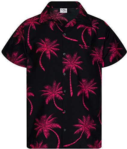 King Kameha Funky-Hawaii-Hemd, Herren, Kurzarm, Palm-Shadow, Schwarz-Rot, XS