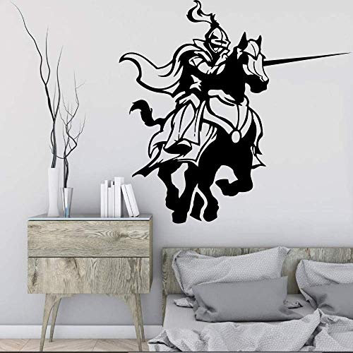 PAWANG Mittelalterlicher Ritter Kampfspiel Pferd Aufkleber Wandtattoo PVC Wasserdicht Schwarz Matt 87X48Cm