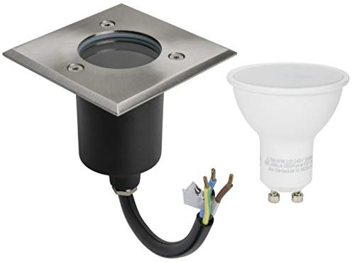 JungesLicht LED Bodeneinbaustrahler Alfa Mini IP67 Quadratisch Edelstahl 2000kg Belastbar, 5Watt GU10 400Lumen Warmweiß 230Volt, Abdeckung 100x100mm, benötigter Lochausschnitt 82mm, Tiefe 100mm