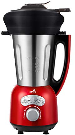 Senya Blender Chauffant Inox Cook & Ice V3 Rouge, Mixeur Soupe Veloutée/Moulinée, Cuisson Vapeur, Glace Pilée Smoothies, 1,5L, 1400W, et son panier vapeur en silicone piable de 2L SYCP-HB008RA