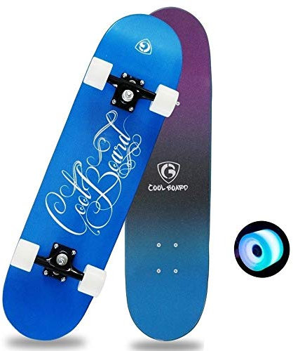 HuaHong Skateboard Komplettboard, 7-Lagiger Ahornholz, mit LED Rädern für Anfänger Kinder Jungendliche und Erwachsene (Color : Blue)