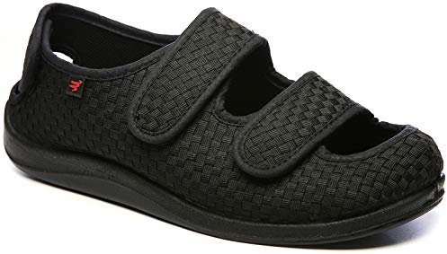 YURUMA Uomo Donna X-Larga Regolabile Scarpe, Pantofole Diabetico Swolen Piede, Anziano Sandalen Gancio Orientabile Taglia 36-51 (C/Nero (Estate), 39/US 8.5 Donna/UK 5)