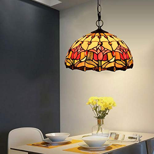 AIBOTY Tiffany Stil 12 breit hängende pendelle Lampe rot Tulip färbte Glas Lampe Shades Vintage Dekoration hängende Lampe 1 licht für küche Insel Essen Zimmer deckenleuchte