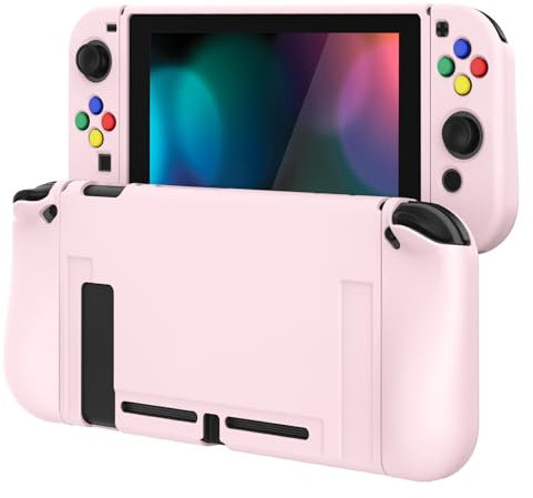 PlayVital Cover Protettiva Custodia per Nintendo Switch Copertura Morbida TPU Case per NS Switch Joycon Console con Copri Tasti ABXY Direzionali Colorati-Rosa