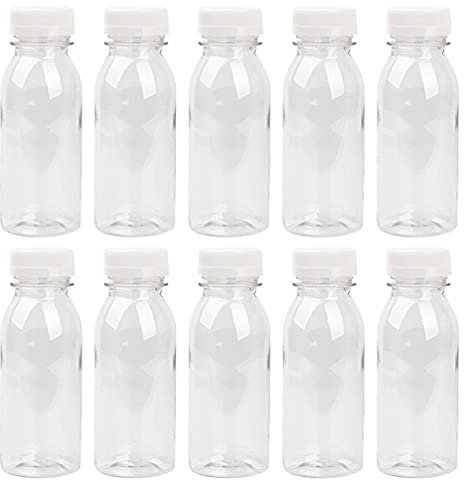 Scicalife 12 Unidades de Botellas de Jugo de Plástico Vacías con Tapa 200ML de Ancha Tarros de Yogur Transparente Beber Botellas de Leche Mermelada Recipiente de Gelatina para Miel