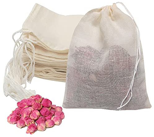 50 Stück Teebeutel Leeres Gewürzbeutel mit Kordelzug Teabags Wiederverwendbare Selbstbefüllbar Feine Gewürzsäckchen zum Kochen, Losen Tee, Obsttee, Kaffee, Filter, Gewürze (6 * 8 cm)