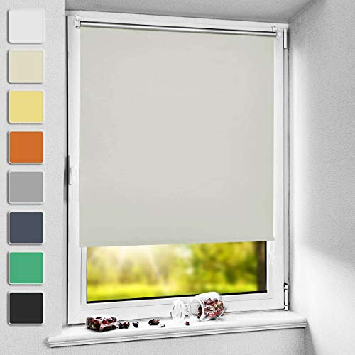 NoCon Verdunklungsrollo Klemmfix ohne Bohren & mit Bohren ● Creme 75x200cm (BxH) ● Thermorollo Klemmrollo Fensterrollo Sonnenschutz Sichtschutz, Rollos für Fenster und Tür