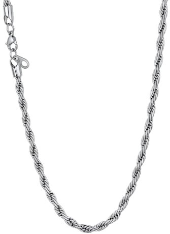 U7 Catena Collana Uomo Donna a Maglia Corda Intrecciata, 3 mm Catenina Argento Uomo Donna, 51 cm Lunghezza Collana Uomo Acciaio Chain, Gioielli di Moda