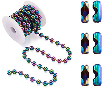 Cheriswelry Kugelketten aus 304er Edelstahl, 2 m, mit 4 passenden Verbindungsstücken für Schmuck- und Halskettenherstellung