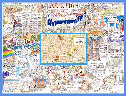 Comical Map Of Brighton, Artwork By Tim Bulmer - 1000 Piece Puzzle For Adults, Large Puzzle 66cm X 50cm In Size. Challenging To Complete But Fun And Humorous