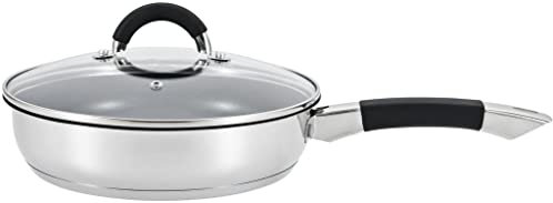 Royal Cuisine 24cm Non-Stick Frying pan Stainless Steel Deep Saute' Pans with lid Heat Resistant Handle Omelette Frying Pan for Induction Hob