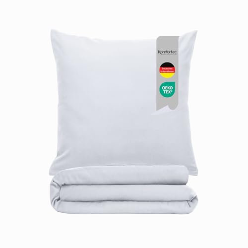 Komfortec Premium Bettwäsche 135x200 mit 1 Kissenbezug 80x80 cm Set aus Gebürstetes Mikrofaser - Weiß