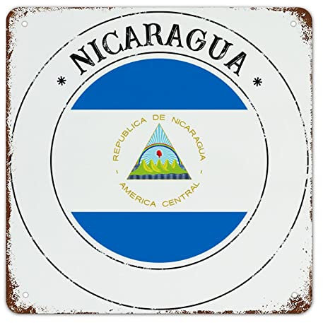 Cartel de metal de la bandera de Nicaragua de la bandera de Nicaragua Cartel de metal popular de la ciudad del país recuerdo de la pared, póster patriótico vintage, decoración del hogar, divertidos