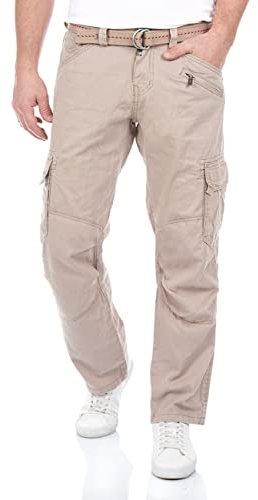 Timezone Cargohose Herren mit Gürtel BenitoTZ Loose Fit Cargo Hose Taschen Baumwolle, Farbe:Stone Beige (2202), Größe:32W / 34L