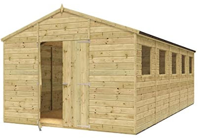 Project Timber 20 x 10 Pressure Treated Modular Hobbyist Tall Apex Wooden Garden Shed - Featuring Tongue & Groove Shiplap Cladding, Windowed Design, and Double Door Access
