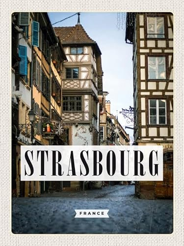 mrdeco Metall Schild 30x40cm gewölbt Strasbourg France la petite Panorama Deko Blechschild Tin Sign
