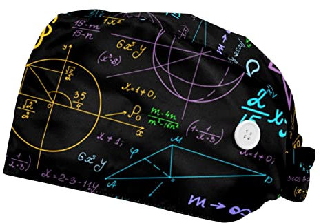FVQL 2 Pack verstellbare Krawatte zurück Scrub Hüte mit Schweißband, Bunte Muster-Mathe-Grafiken, Krankenpflege Mützen