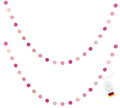 LITTLE BIRTHDAY | 4 m Papiergirlande | Kreis | Punkte | Wimpelbanner | Deko für Geburtstag | Kindergeburtstag | Fasching | Karneval | Party Set | pink, rosa, hell rosa 2x2m