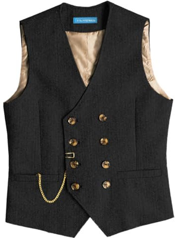 Solovedress Mens Vintage Wolle Anzugweste Regular Fit Weste Anzug Weste für Hochzeit Groomsmen(Black,XL)