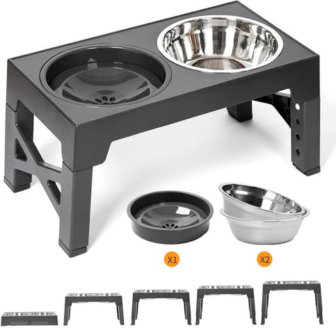 Gamelles Chiens Surelevées Réglables avec 2 Bols et Gamelle Eau Chien Anti Eclaboussure, Porte Gamelle Chien Surelevee, Support Gamelle Chien Antidérapant pour Chien de Taille Moyenne Grand(Gris)