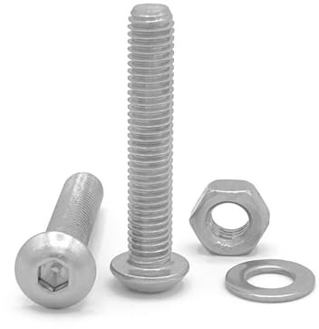 NOLDAR | Linsenkopfschrauben mit Innensechskant. Edelstahl (A2). Set 20 Schrauben mit 20 Muttern und 20 Unterlegscheiben (60 Stück). Flachrundkopfschrauben ISO 7380 Vollgewinde. (Große M5 x 16 mm)