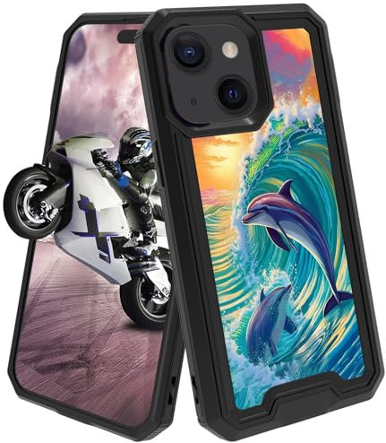 GFRGTFHYT for iPhone 15 Phone Case Hybrid Dual Layer Hard PC & Soft Silicone Cover with Dolphin Design for Women Wen Heavy Duty Shockproof Protective Case for iPhone 15 (2023) 6.1 inch