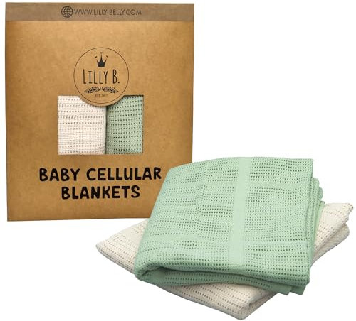 Lilly Belly Zelluläre Decken Baby - 70 x 90 cm | 100% Reine Bio-Baumwolle Decke 2er Pack Warme & Kuschelige Babydecke | Babydecke für Neugeborene | Perfekt für Kinderwagen/Reise/Babykörbe