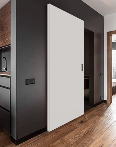 Porte Italiane, Porta Bianca Scorrevole Esterno Muro Fresato con Binario Invisibile MAGICAL 1200, Senso di Apertura Reversibile, Pronta all'Installazione, 80x220 cm, con Maniglia Argento Semi-Lucido