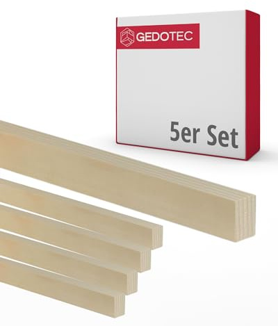 Gedotec Holzleisten - Holzbretter zum bauen Bastelklötzchen 100 cm lang | 5 Stück 5 x 60 mm | BASIC | vielseitiges Holz zum Basteln von verschiedenen Objekten - für Fensterbank Verkleidung innen