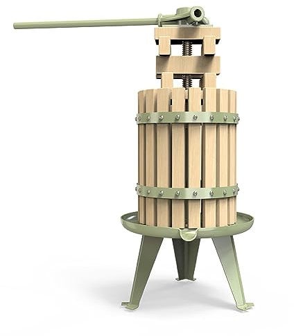 Obstweinpresse – 100 % natürliche/gesunde Apfel- und Traubenpresse, manueller Saftbereiter für die Küche, Massivholzkorb mit Blöcken, Apfelwein-Weinherstellungspresse (LFGB-zertifiziert, robust) (6L)
