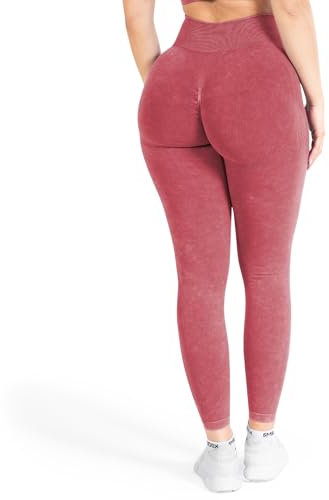 SMILODOX Scrunch Leggins Damen Shaped Fit, Seamless Sporthose, Batik Acid Scrunch Sanduhr-Design Yogahose, Elastischer Bund Figurschmeichelnd für Fitness & Alltag, Größe:S, Color:Rot