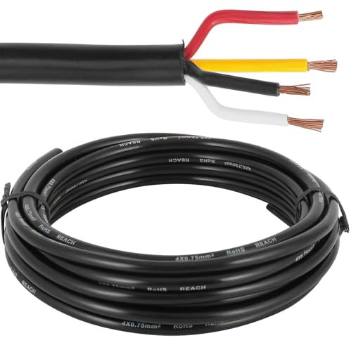 ETUKER Cavo per Veicolo 4 Poli 5M Cavo Elettrico per Rimorchio,Cavo a 4x0.75mm² Rotondo Cavo per Rimorchi