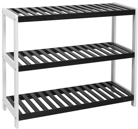 Vencier Bamboo Shoe Rack Natural – Easy Assembly & Strong Design Stand Shelf Organizer Ideal for Corridor, Bedroom, Bathroom, Hallway & Small Spaces, Large Capacity (3 Tier, Black/White)