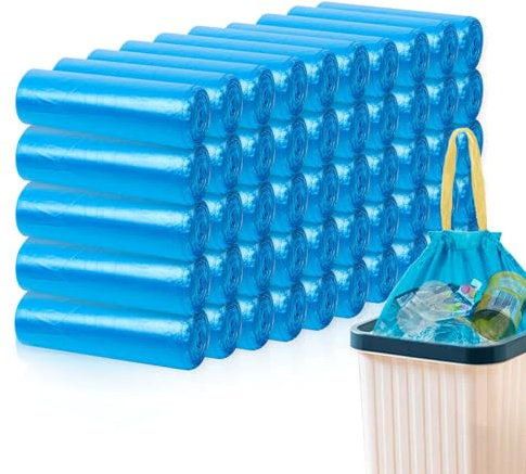 HW Lot de 750 sacs poubelle 55 x 65 cm parfum fraise avec poignée coulissante en rouleaux de 15 pièces, sac de collecte différenciée recyclable, pour cuisine, bac moyen (50 rouleaux - 750 pièces)