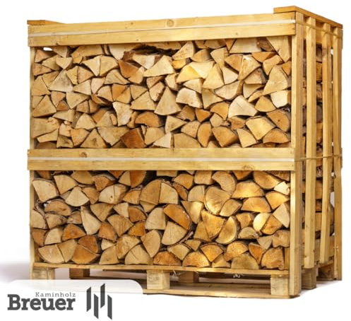 Kaminholz Breuer Brennholz Buche Palette 1RM 30 cm - kammergetrocknet, sauber & schädlingsfrei - Feuerholz 20% Restfeuchte für Kamin, Grill, Ofen, Feuerschale - Buchenholz Raummeter mit Lieferung