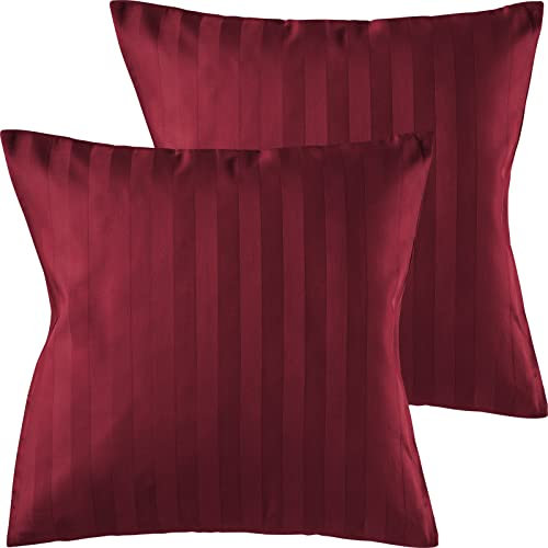 Pure Label 2er Set Mako Satin Damast Streifen Kissenbezüge 40x40 cm aus 100% Baumwolle in rot| Traumhaft weiche Deko Kissen passend zu unseren Bettwäsche Sets