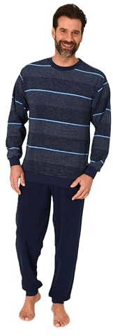 Normann Herren Frottee Pyjama mit Bündchen in Streifen Look - auch in Übergröße
