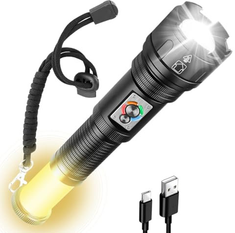 NAKCNM Torches LED Super Bright, XHP99 Rechargeable Torch Flashlight with COB Camping Light, 30000 Lumens Powerful, 10 Modes, 50hrs Long Battery Life, Waterproof for Tent Hiking Emergency Dog Walking