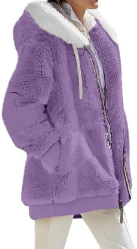VDDTAGAM Manteaux Polaire Zippée pour Femme Mode en Peluche à Capuche Épaissir Blouson Chaud Hiver Décontractée Doux Ample Veste Manche Longue Cardigan Casual Bloc de Couleur Mode Hiver Outerwear