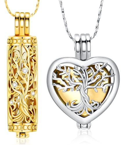QGJNSGC Árbol de la Vida Urna Collares para Cenizas Forma de Corazón Cremación Joyería Memorial Keepsake Joyería Regalos para Mujeres Hombres Memorial Lockets Cenizas Titular de la mascota
