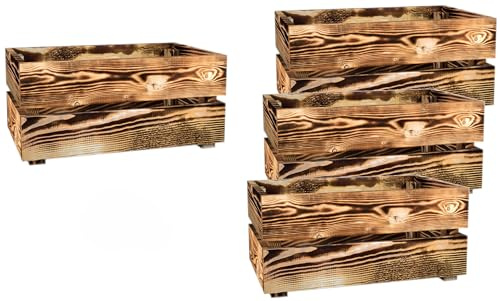 Lermowood Holzkisten 4x Box0421 25 x 40 x 19cm Geflammt | Dekokisten aus Holz Massive Holzkiste Regalkiste Weinkiste