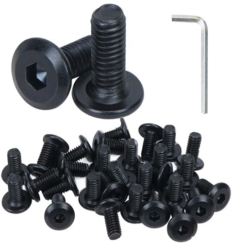HO2NLE 30 Piezas Tornillos Hexágono Interior de Cabeza Plana Negro para Metal, Construcción, Instalación, Bricolaje Rosca Completa con Llave Allen (M6×35)