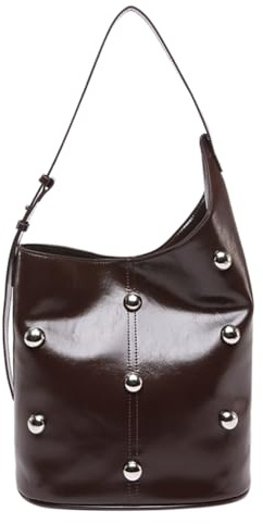 ALINUOYQ Beuteltasche for Damen, Umhängetasche mit Nieten, PU-Leder, Innentasche, Handtasche, Magnetverschluss, Hobo-Tasche for Geschäftsreisen