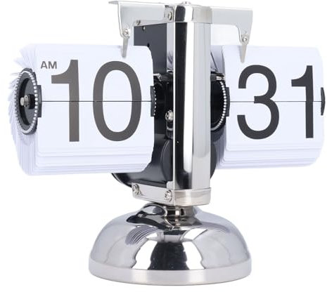 Itonash Vintage Digital Flip Down Clock, Edelstahl -Mechanik -Flip -Uhr Zeigt die Zeit Automatisch mit Kompakter Größe, Dekorativem Desktop -Ornament für Zuhause, Büro (Weiß)